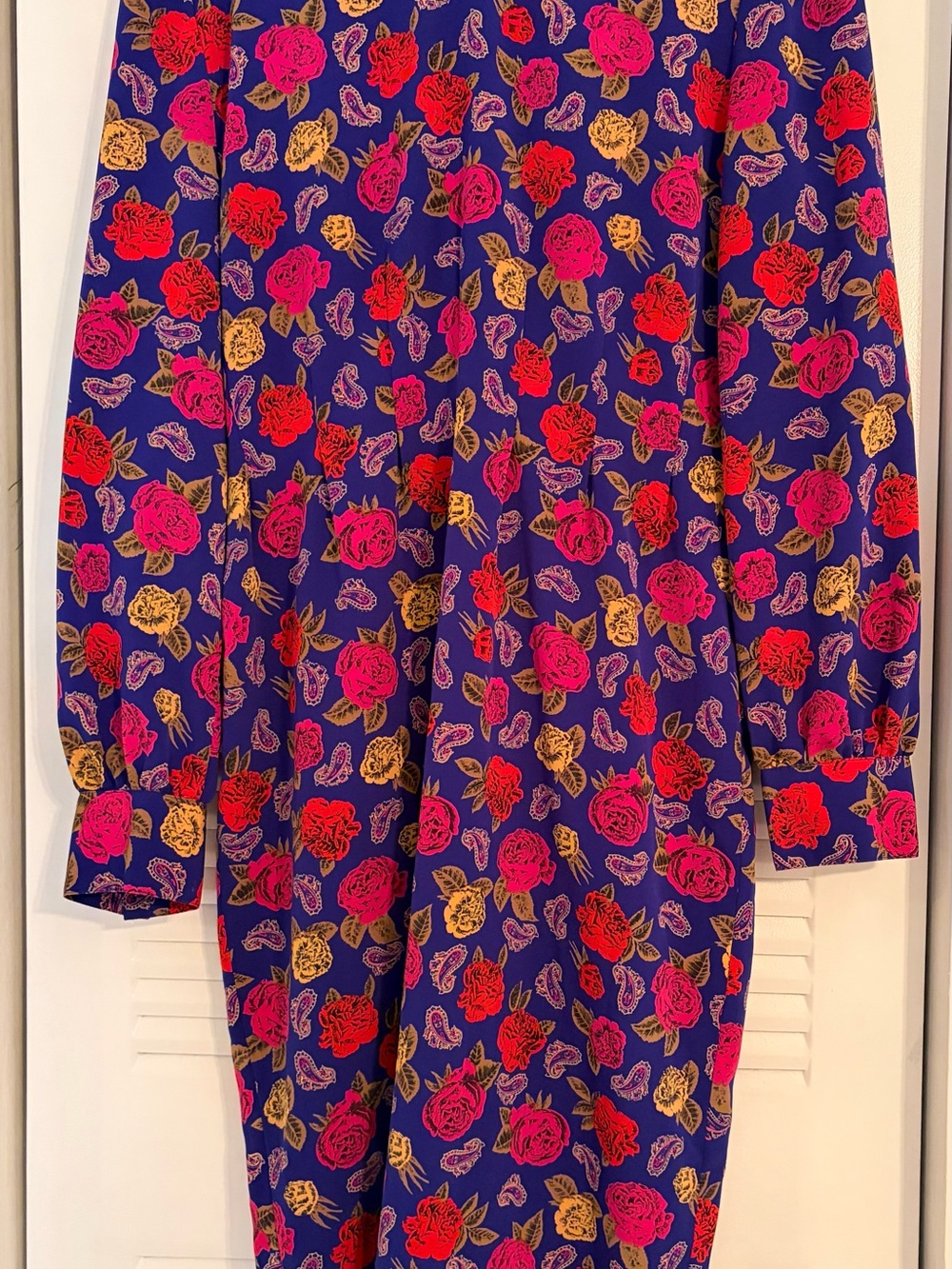 Chaus Navy Long-Sleeve Floral Fit-and-Flare Dress size 8 - Picture 2 of 8